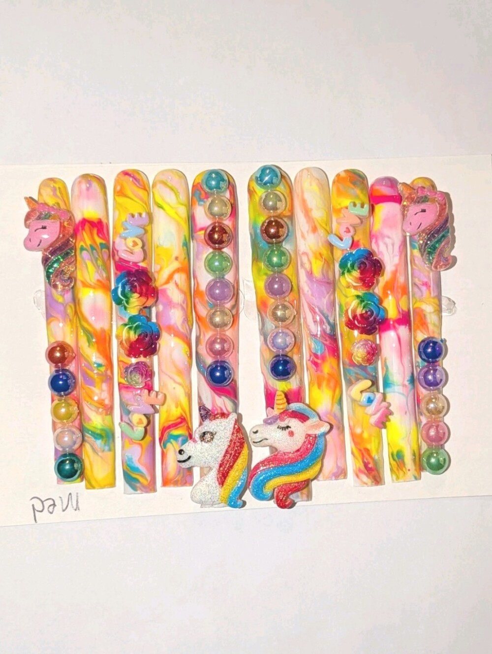 Hand Crafted Multicolor Unicorn 6Xl Press-On Nails with Rainbow Accents Sz Mediu - Picture 13 of 17